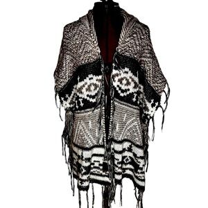 Woven Heart knit Hoodie cardigan poncho M